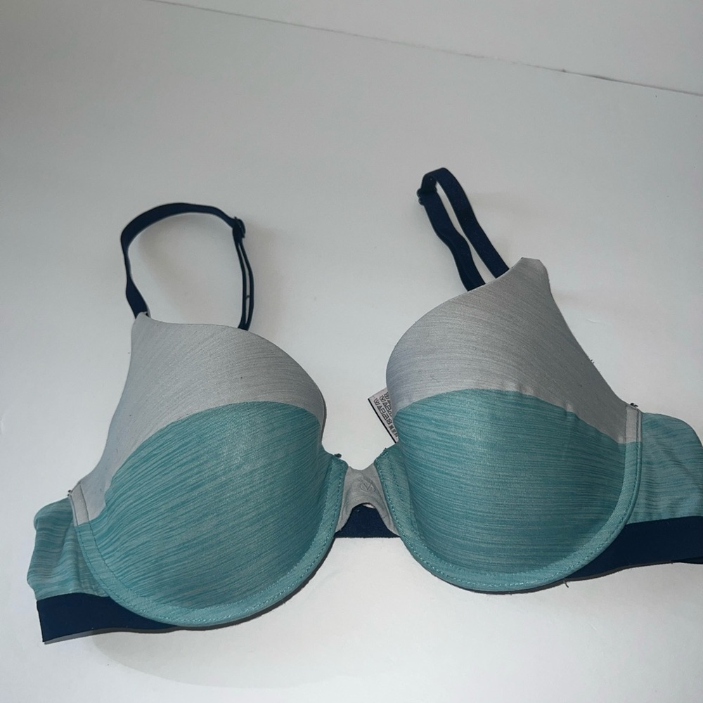 Victoria's Secret Women Bra 34C Green Colorblock Uplift Semi Demi Convertible